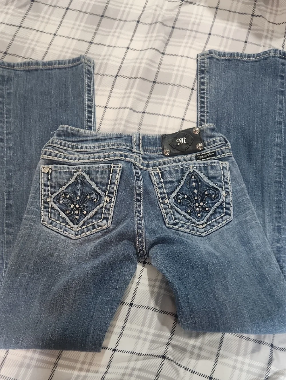 Miss Me Blue Wash Bootcut Jeans with Distressed Accents - Picture 6 of 7